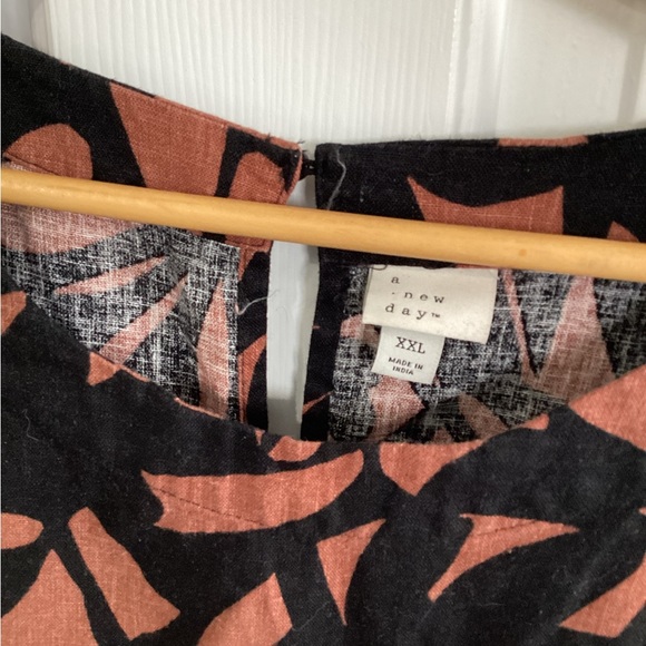 A New Day Women's Sleeveless, XXL Linen Mini Shift Dress, Blk/Brown - Picture 3 of 8